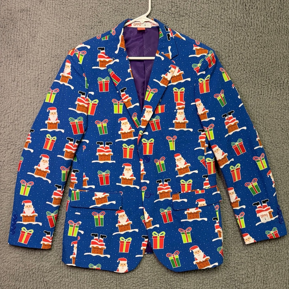 Opposuits Mens US 38 Blue Santa Christmas Holiday Party Suit Jacket Blazer